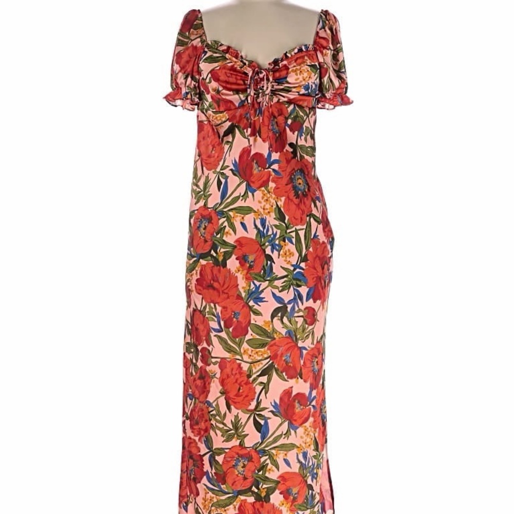 Topshop Pink Maxi Dress with Red Floral Print